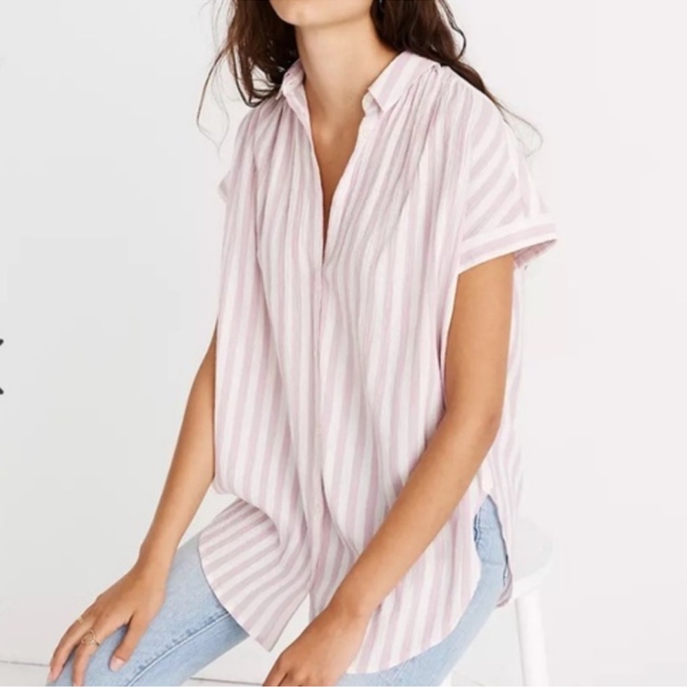 Madewell Striped Button Down Short Sleeve Shirt